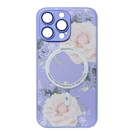 Capa Magnética com Desenho de Flores para Apple iPhone 14 Pro Roxo